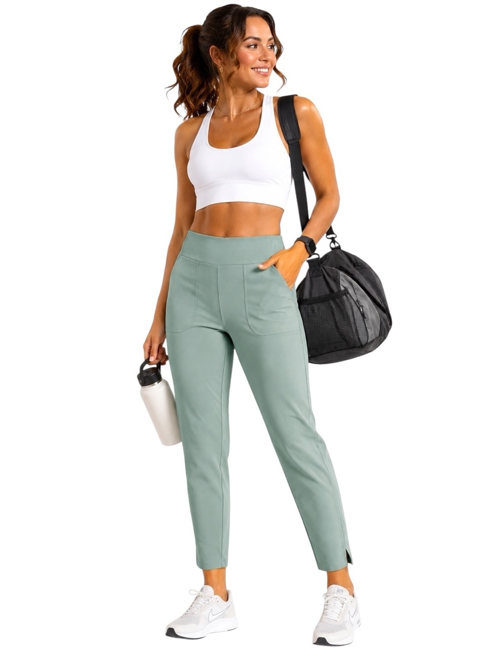 32 Degrees Lightweight Twill Pull On Pants Sage Green Cropped Tapered Utility